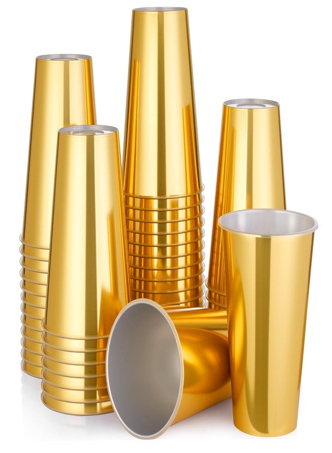 KesaPlan 50PCS Gold Plastic Cups, 16oz Disposable Plastic Tumblers for Party, Fancy Mirorred Golden Cups Bulk for Hot Cold Drinks, Disposable Drinking Glasses for Wedding Birthday Holiday Events - Image 1
