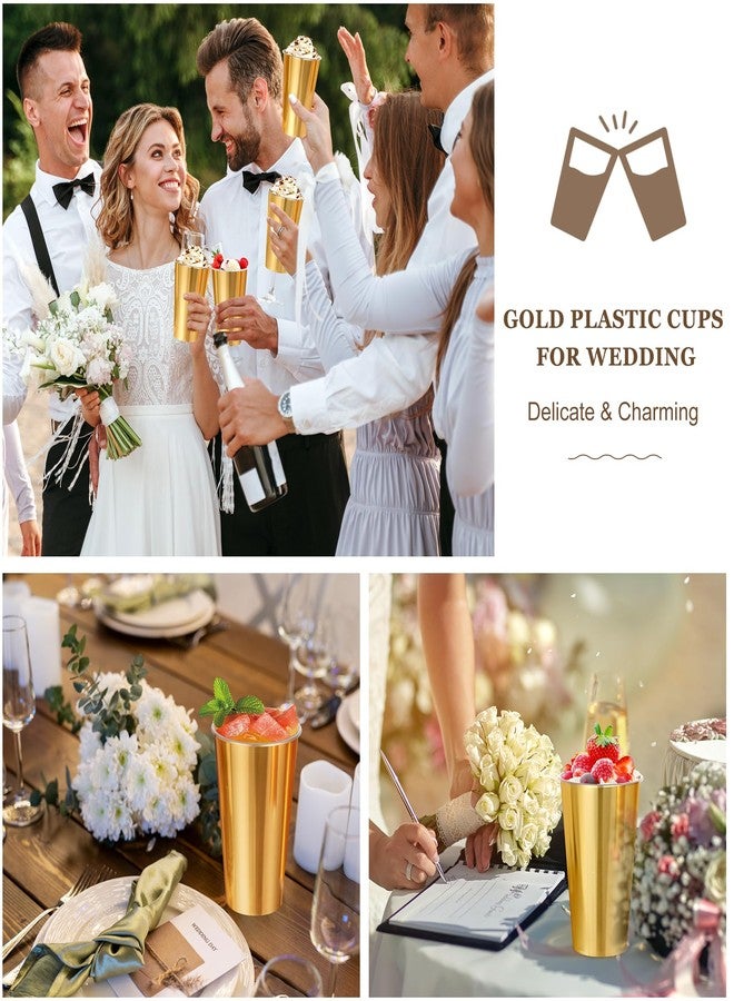 KesaPlan 50PCS Gold Plastic Cups, 16oz Disposable Plastic Tumblers for Party, Fancy Mirorred Golden Cups Bulk for Hot Cold Drinks, Disposable Drinking Glasses for Wedding Birthday Holiday Events - Image 4
