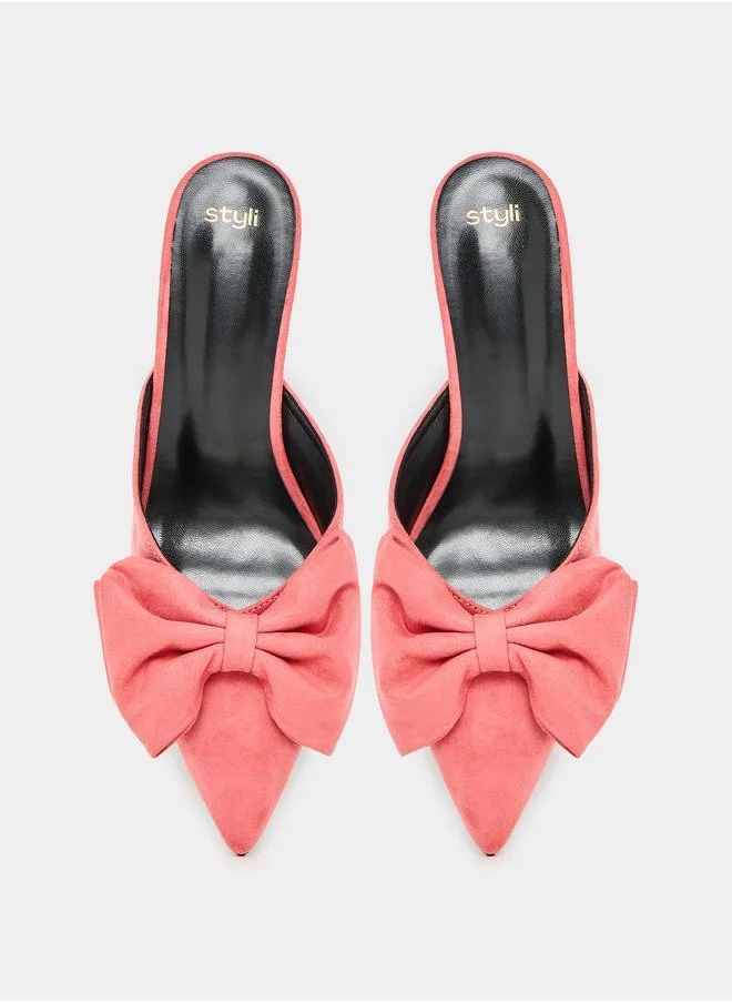 Styli Bow Decor Pointed Toe Mules