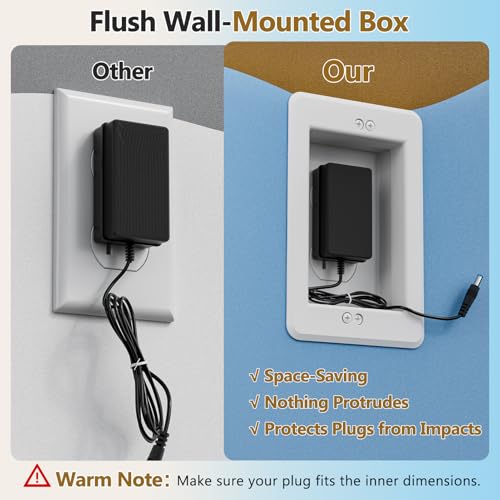 Dremica DVFR1W-1 Recessed Outlet Box, Recessed Electrical Box for Wall Mount TV, Outlet Mounting Box for New Construction&Retrofit Projects, Wall Outlet Box with Duplex & Decorator Style Covers,1-Gang - Image 4