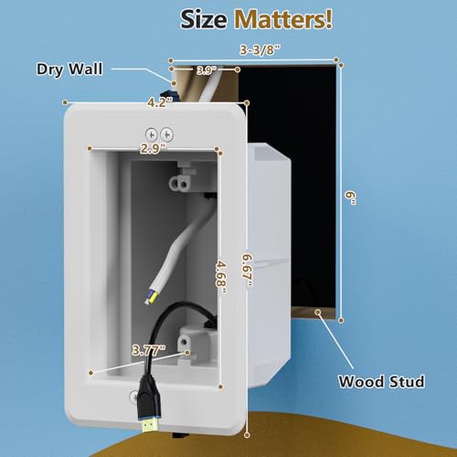 Dremica DVFR1W-1 Recessed Outlet Box, Recessed Electrical Box for Wall Mount TV, Outlet Mounting Box for New Construction&Retrofit Projects, Wall Outlet Box with Duplex & Decorator Style Covers,1-Gang - Image 2