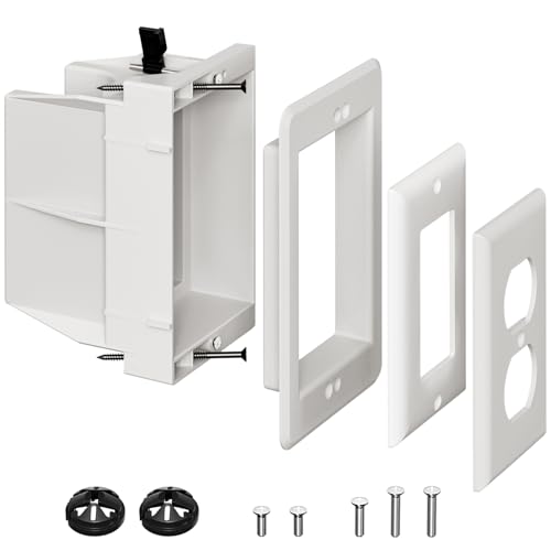 Dremica DVFR1W-1 Recessed Outlet Box, Recessed Electrical Box for Wall Mount TV, Outlet Mounting Box for New Construction&Retrofit Projects, Wall Outlet Box with Duplex & Decorator Style Covers,1-Gang - Image 1