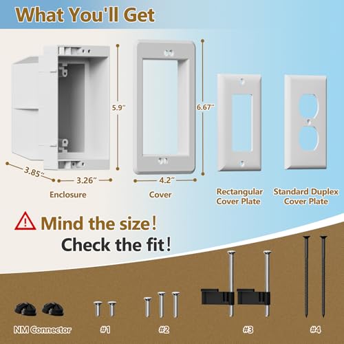 Dremica DVFR1W-1 Recessed Outlet Box, Recessed Electrical Box for Wall Mount TV, Outlet Mounting Box for New Construction&Retrofit Projects, Wall Outlet Box with Duplex & Decorator Style Covers,1-Gang - Image 5