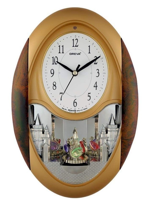 OREVA Plastic Rotating and Musical Pendulum Wall Clock (23.0 cm x 6.0 cm x 35.5 cm, AQ-2047) (Copper)-Analog - Image 1