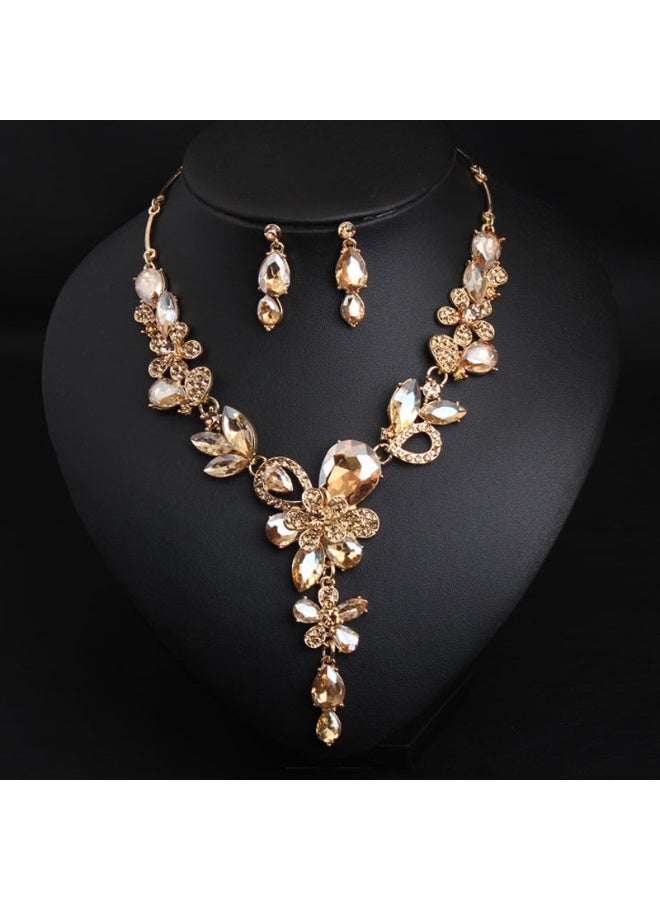 NIBEMINENT Crystal Flower Necklace and Earring Set
