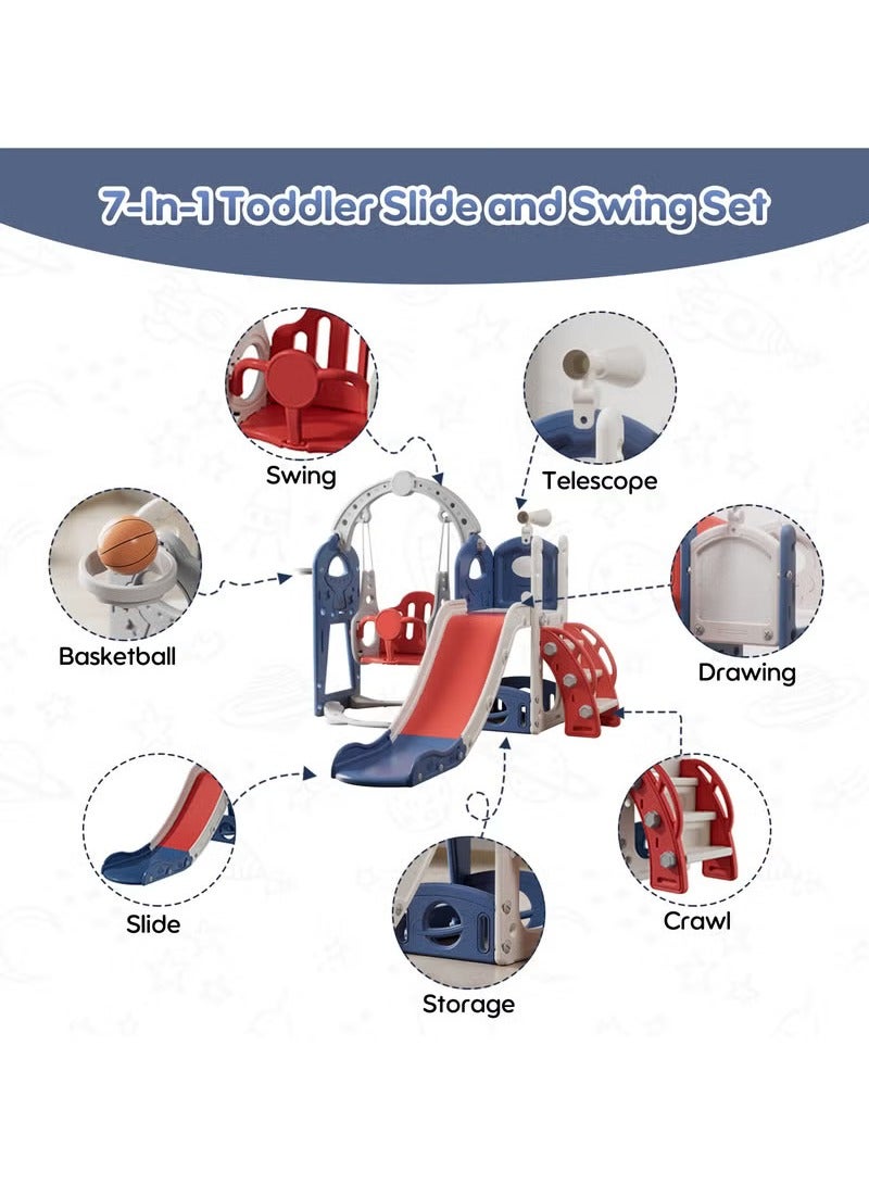 Amoyls 7-in-1 Kids Slide, Swing & Climber Set, Indoor & Outdoor Toddler Playground with Basketball, Telescope, Art Board & Storage（Age 1-2.5Years） - Image 2