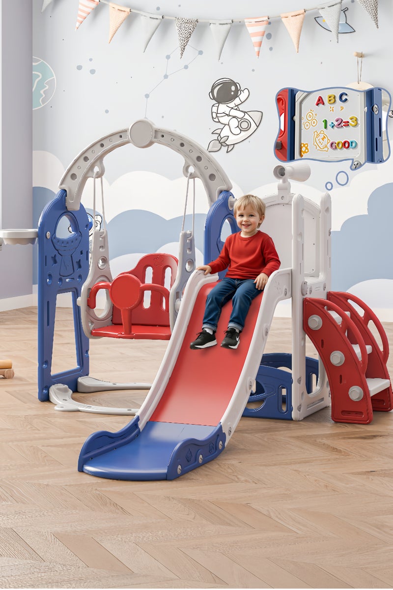 Amoyls 7-in-1 Kids Slide, Swing & Climber Set, Indoor & Outdoor Toddler Playground with Basketball, Telescope, Art Board & Storage（Age 1-2.5Years） - Image 1