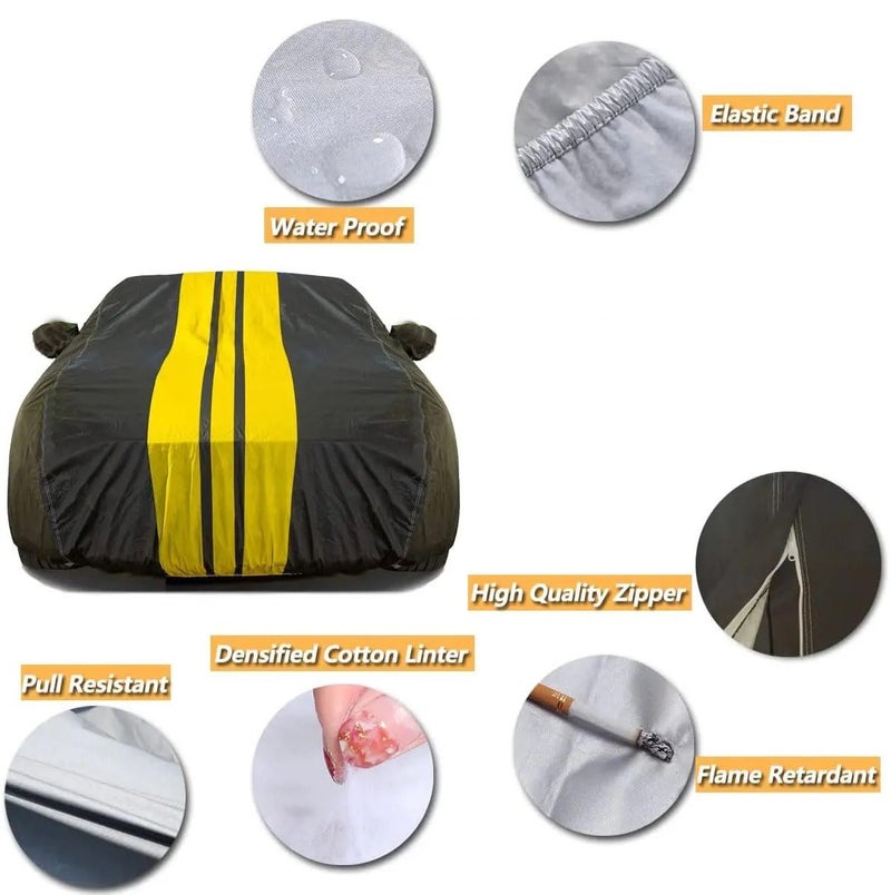 PROTEGO All Weather Protection Car Cover for Mercedes -Benz Ml | Anti Dust, 100% Waterproof, Durable Cover - Triple Stitched Elastic Grip with Mirror Pocket | (Spyro Legend, Black & Yellow) - Image 4