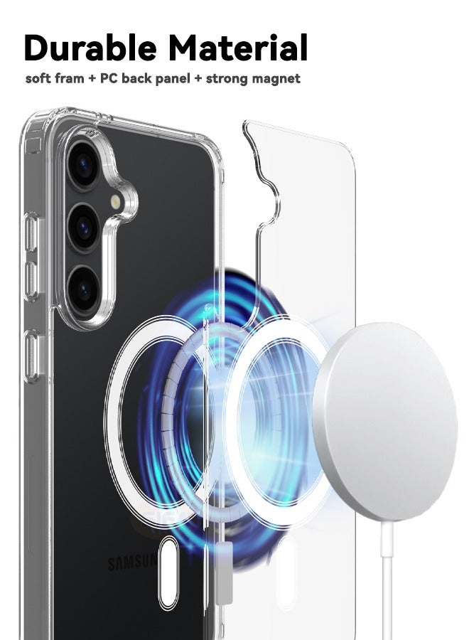 Samsung Galaxy S25 Case with HD Tempered Glass Screen Protector, [MagSafe Compatible] Crystal Clear Cover, Soft Silicone Edge & Shockproof PC Hard Back, Slim Anti-Drop Design for Samsung Galaxy S25 6.2 inch (Clear, 1+1 Pack) - Image 2