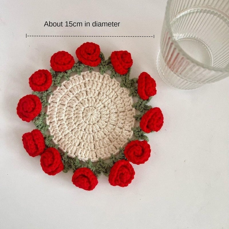 Pink Handmade Rose Bouquet Coasters Dry Flower Home Decoration Gift Set - Image 4