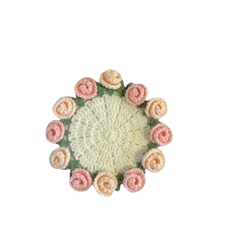 Pink Handmade Rose Bouquet Coasters Dry Flower Home Decoration Gift Set - Image 2