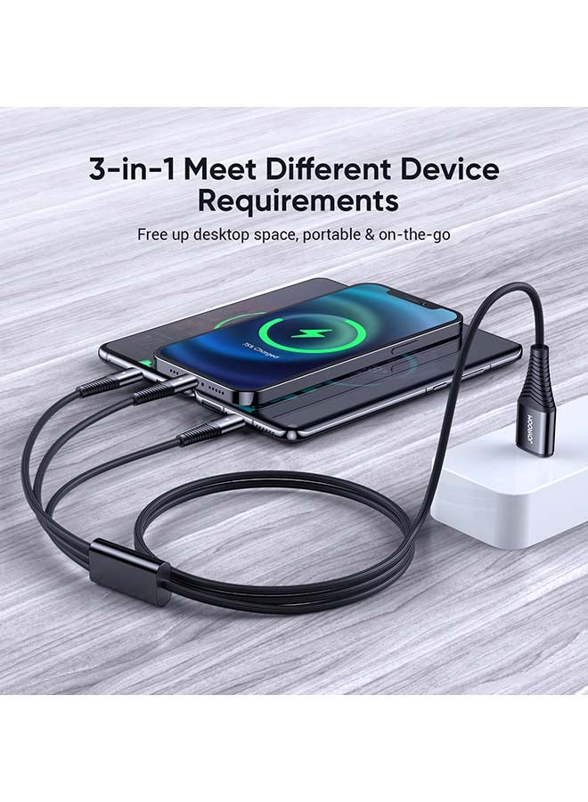 جوي روم كابل USB 3 في 1 مضفر سريع الشحن أسود - Image 3