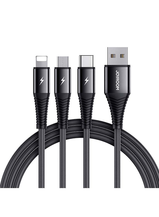 جوي روم كابل USB 3 في 1 مضفر سريع الشحن أسود - Image 2