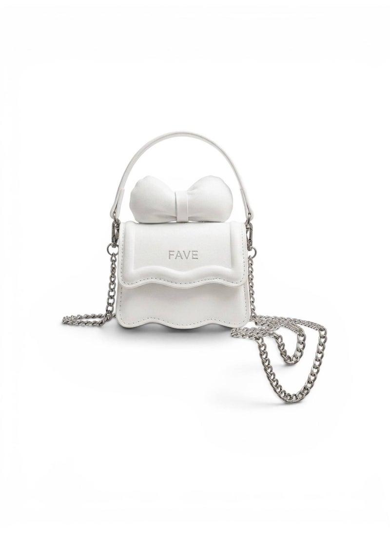 Cute Mini Crossbody Bag for Women - White Bow Handbag with Chain Strap - Image 1