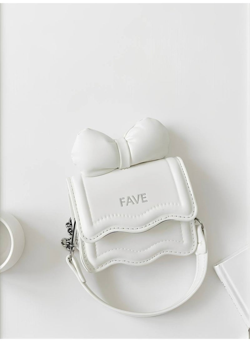 Cute Mini Crossbody Bag for Women - White Bow Handbag with Chain Strap - Image 3