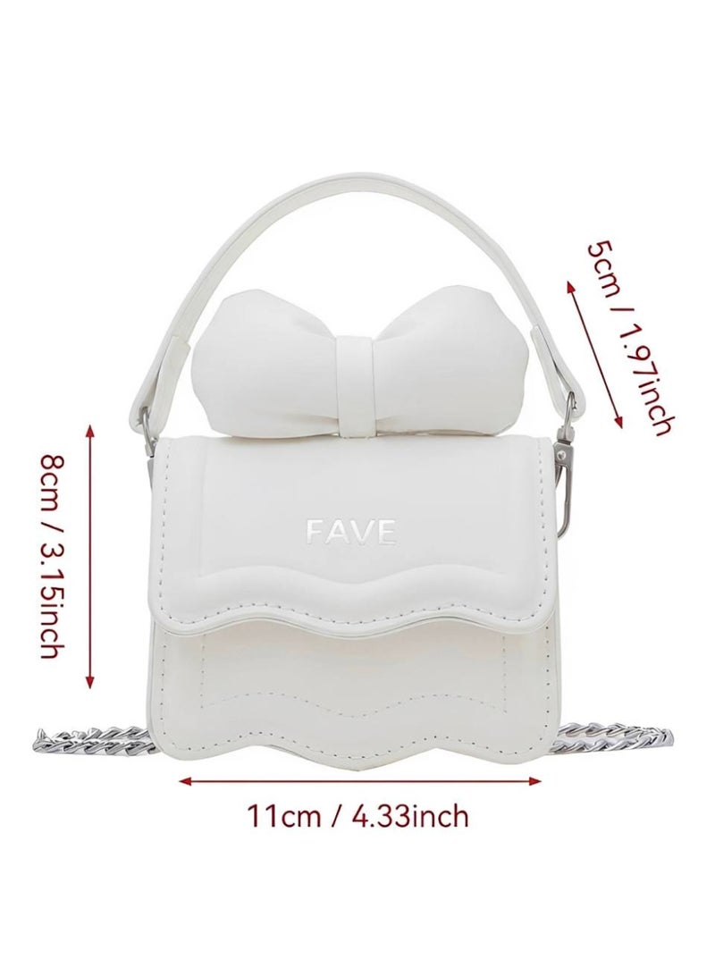 Cute Mini Crossbody Bag for Women - White Bow Handbag with Chain Strap - Image 4