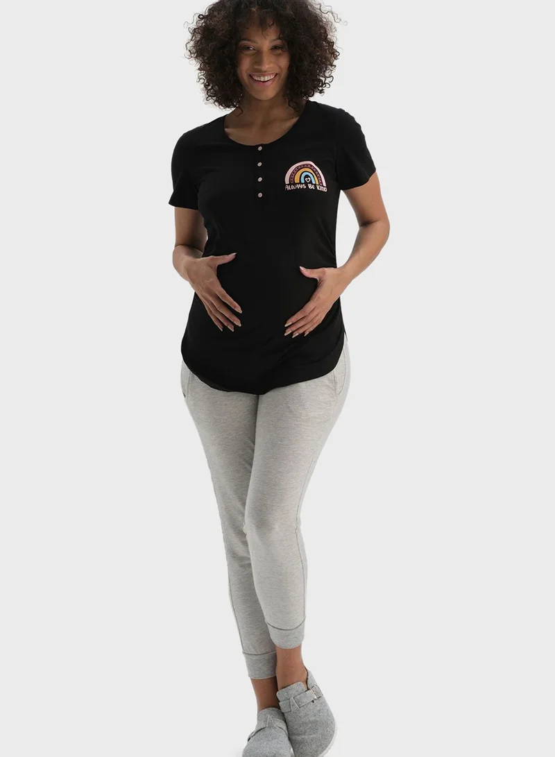 dagi Slogan Button Detail T-Shirt