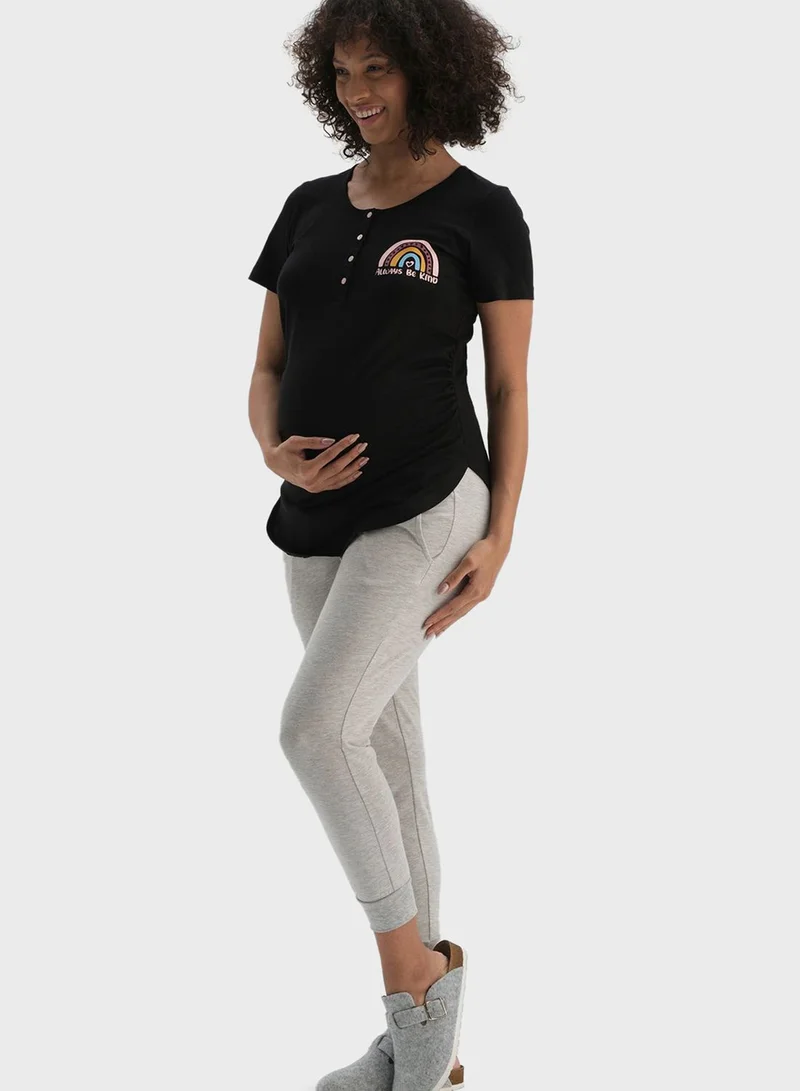 dagi Slogan Button Detail T-Shirt