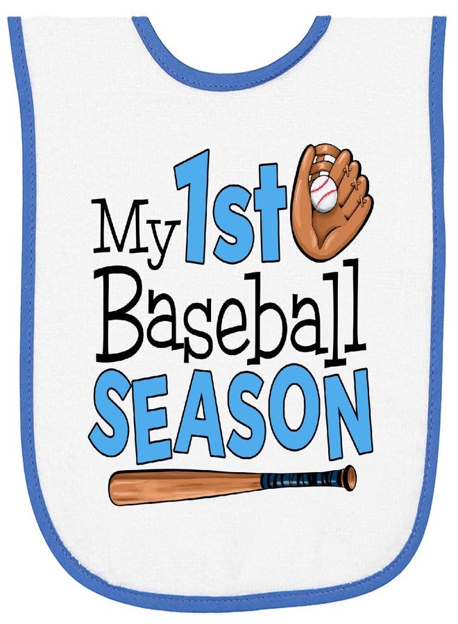 inktastic My First Baseball Season in Blue Baby Terry Cloth Bib White and Royal 485d9 - Image 1