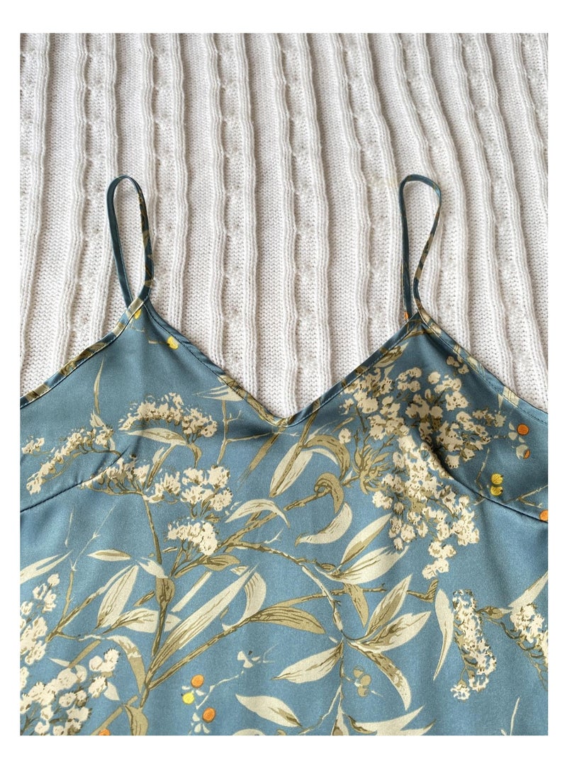 Women Satin Floral Pajama Set with Cami Top And Shorts With carrying Bag - Image 3