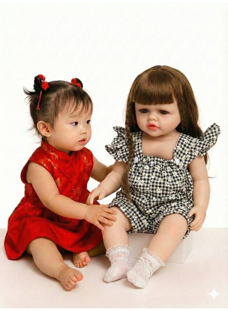 REZZOSS Soft Doll 46cm Realistic Reborn Baby Doll Silicone Vinyl Toddler Girl Toy | Lifelike Newborn Doll with Silky Hair & Black Checkered Outfit | Poseable Moving Limbs Play Doll for Kids | Best Birthday Gift for Girls 3+ | Real Looking Weighted Doll - Image 2