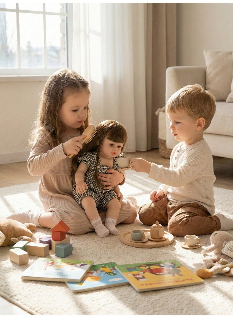 REZZOSS Soft Doll 46cm Realistic Reborn Baby Doll Silicone Vinyl Toddler Girl Toy | Lifelike Newborn Doll with Silky Hair & Black Checkered Outfit | Poseable Moving Limbs Play Doll for Kids | Best Birthday Gift for Girls 3+ | Real Looking Weighted Doll - Image 4