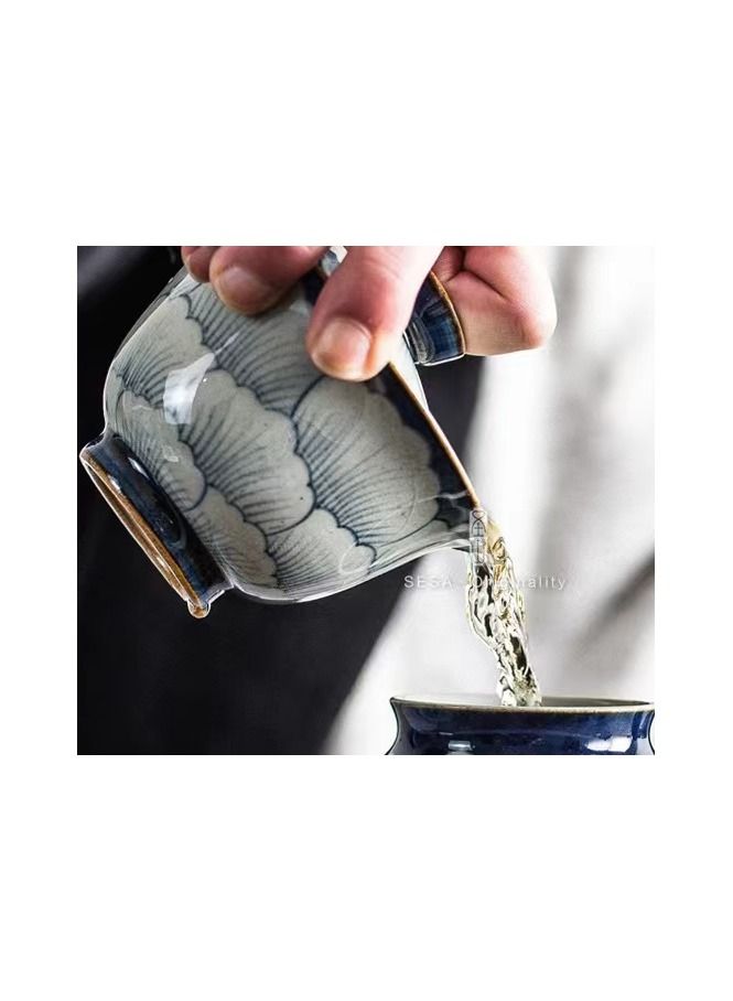 1-Set Chinese Old Porcelain Blue and White Bowl Tea Set,Chinese Tea Bowl with Cover Tray and Cups,Chinese Traditional Handicraft Ceramic Tea Set - Image 2