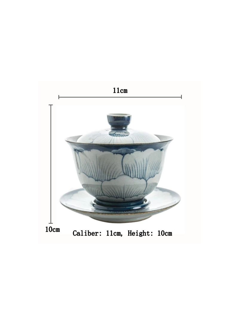 1-Set Chinese Old Porcelain Blue and White Bowl Tea Set,Chinese Tea Bowl with Cover Tray and Cups,Chinese Traditional Handicraft Ceramic Tea Set - Image 5