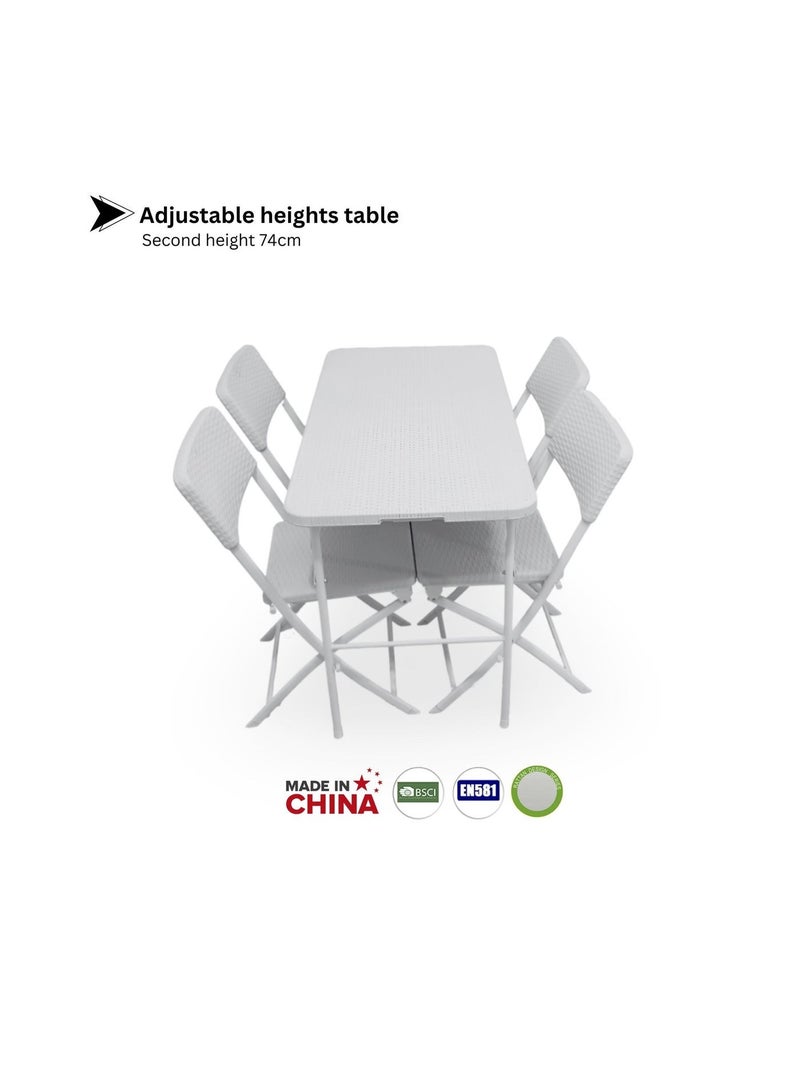 SunBoat Commerce 5-Piece Portable Folding Furniture Set: 120cm Briefcase Table with 4 Folding Chairs, HDPE Wicker Rattan Series - Image 3