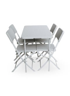 SunBoat Commerce 5 Pcs Portable Folding Furniture set 120cm Briefcase Table With 4 Folding Chairs HDPE Wicker Rattan Series  - Image 1