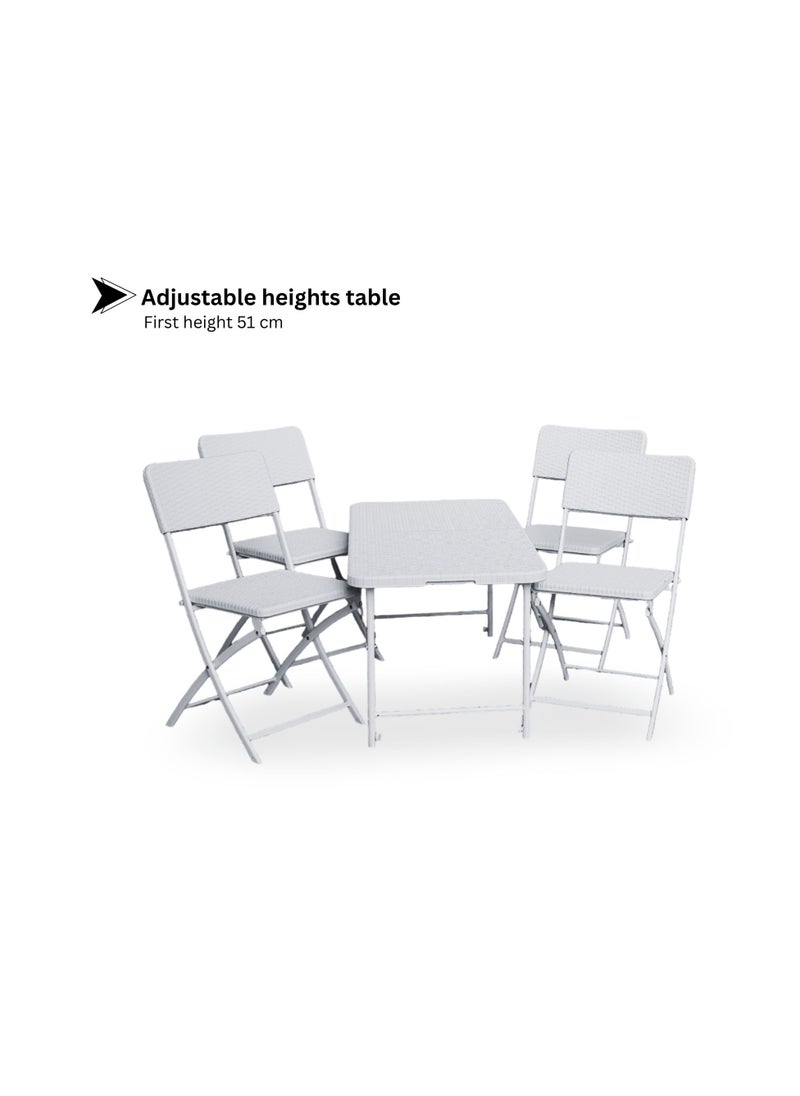 SunBoat Commerce - 5 Pcs Portable Folding Furniture set 120cm Briefcase Table With 4 Folding Chairs HDPE Wicker Rattan Series - Image 1