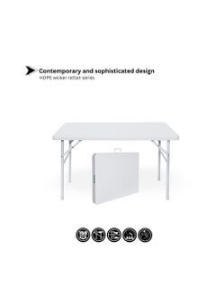 SunBoat Commerce 5 Pcs Portable Folding Furniture set 120cm Briefcase Table With 4 Folding Chairs HDPE Wicker Rattan Series  - Image 4