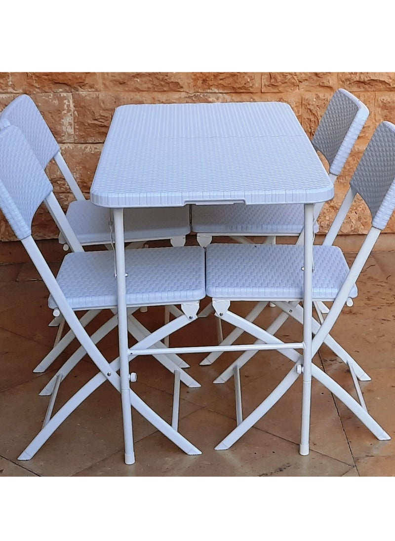 SunBoat Commerce - 5 Pcs Portable Folding Furniture set 120cm Briefcase Table With 4 Folding Chairs HDPE Wicker Rattan Series - Image 1