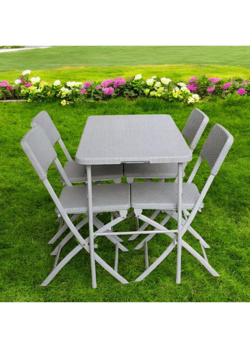SunBoat Commerce - 5 Pcs Portable Folding Furniture set 120cm Briefcase Table With 4 Folding Chairs HDPE Wicker Rattan Series - Image 1