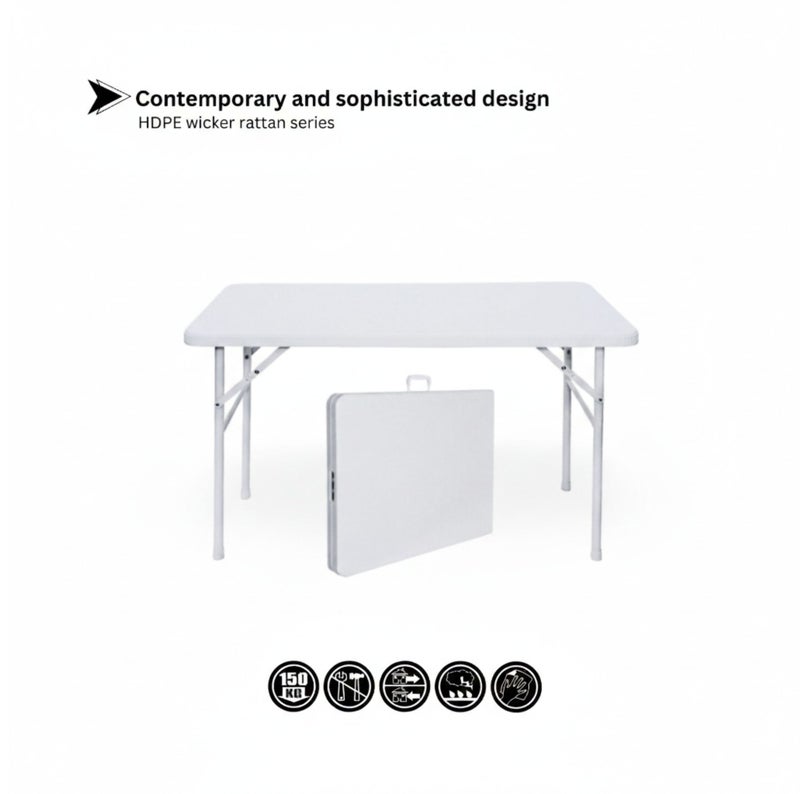 صن بوت كوميرس طقم أثاث قابل للطيّ ومحمول، من 5 قطع: طاولة عمل بطول 120 سم مع 4 كراسي قابلة للطيّ، من سلسلة خوص الروطان من البولي إيثيلين عالي الكثافة. - Image 2