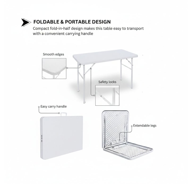 صن بوت كوميرس طقم أثاث قابل للطيّ ومحمول، من 5 قطع: طاولة عمل بطول 120 سم مع 4 كراسي قابلة للطيّ، من سلسلة خوص الروطان من البولي إيثيلين عالي الكثافة. - Image 3