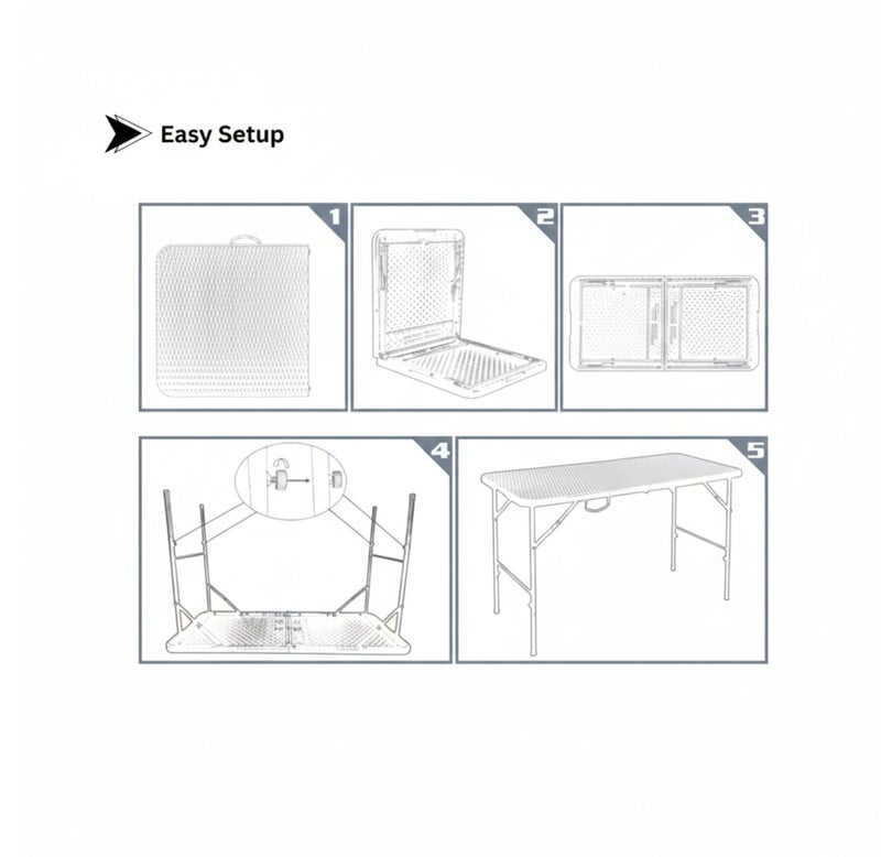 صن بوت كوميرس طقم أثاث قابل للطيّ ومحمول، من 5 قطع: طاولة عمل بطول 120 سم مع 4 كراسي قابلة للطيّ، من سلسلة خوص الروطان من البولي إيثيلين عالي الكثافة. - Image 4