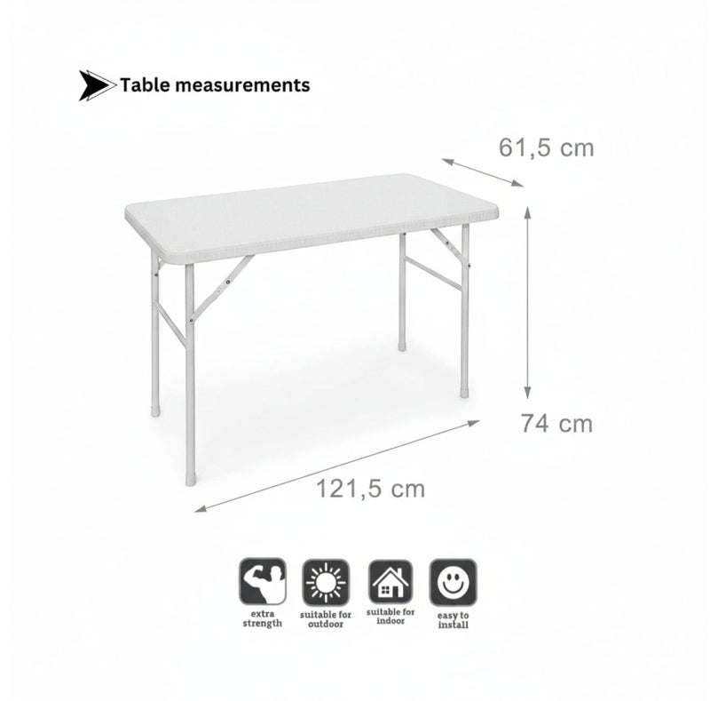 صن بوت كوميرس طقم أثاث قابل للطيّ ومحمول، من 5 قطع: طاولة عمل بطول 120 سم مع 4 كراسي قابلة للطيّ، من سلسلة خوص الروطان من البولي إيثيلين عالي الكثافة. - Image 5