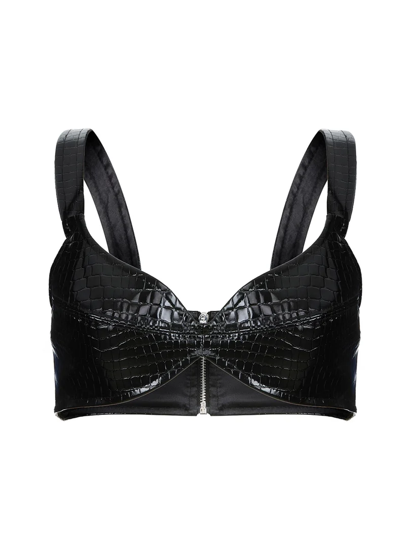نوكتورن Sweetheart Neck Patent Leather Crop Top