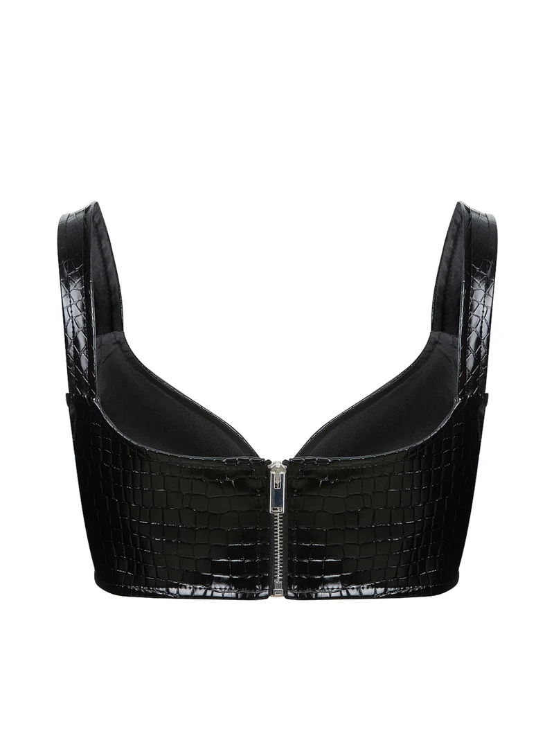 نوكتورن Sweetheart Neck Patent Leather Crop Top