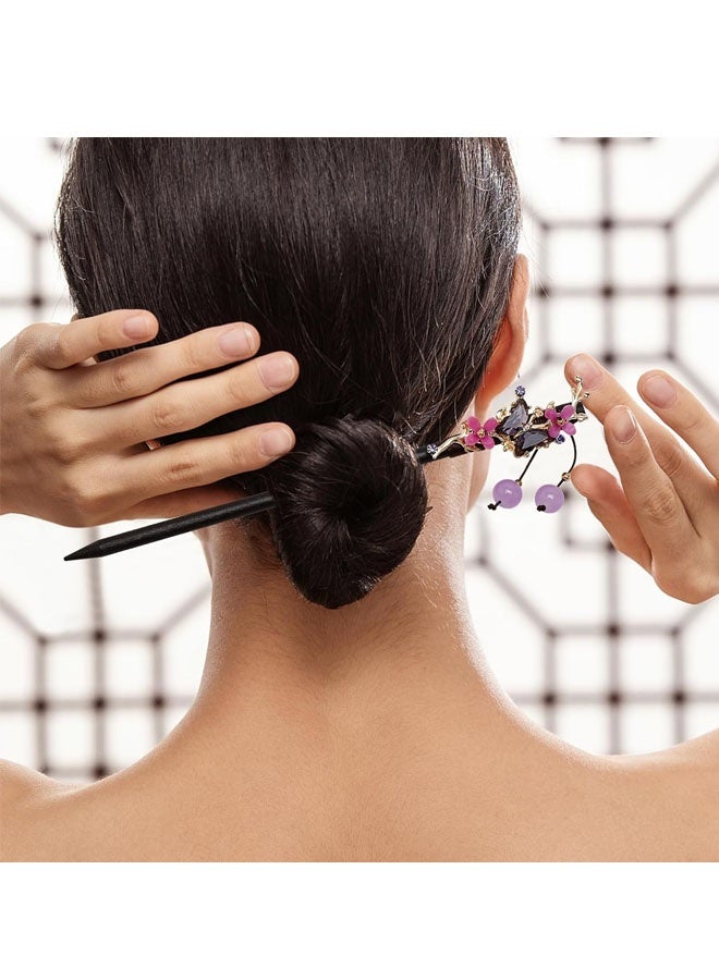 3 PACK Chinese Traditional Flower Hair Sticks Vintage Wooden Hair Pin Japanese Style Handmade Headpiece for Women Girls - Image 3