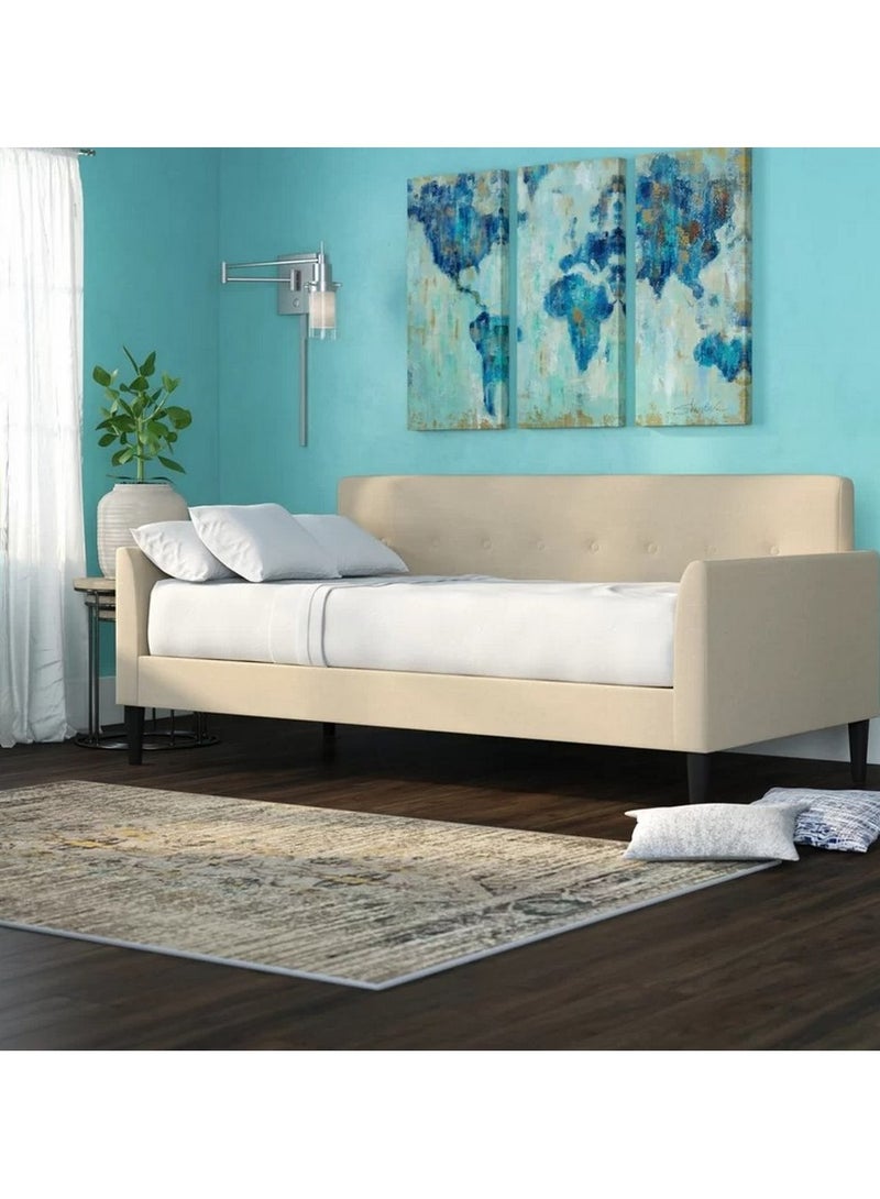 Betak Swedish Wood and Velvet Sofa bed 100x200x90 cm - Beige - Image 1