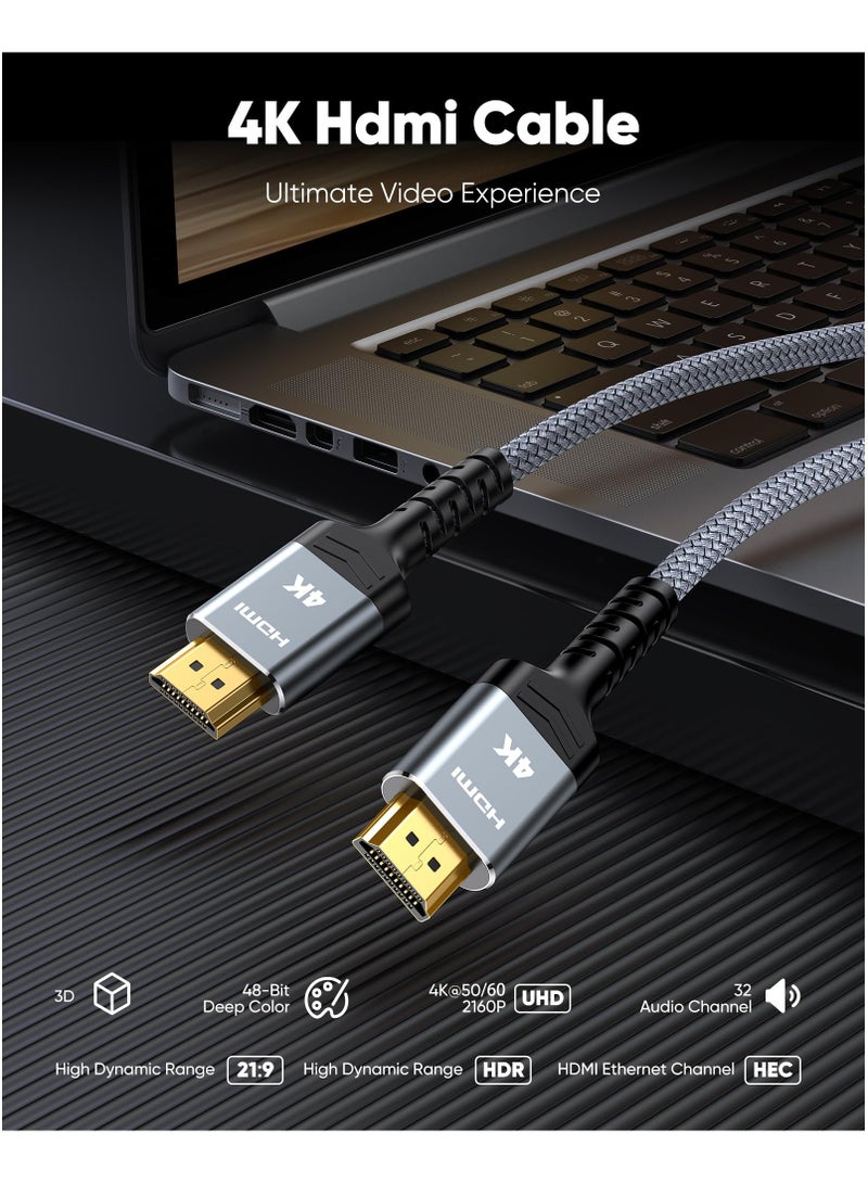 GNAFOTU 4K HDMI Cable 6.56FT, 2.0 High Speed 18Gbps HDMI Braided Cord-Supports (4K 60Hz HDR,Video 4K 2160p 1080p 3D HDCP 2.2 ARC-Compatible with Ethernet PS4/3 4K Projector Game Monitor ect-Grey  - Image 4