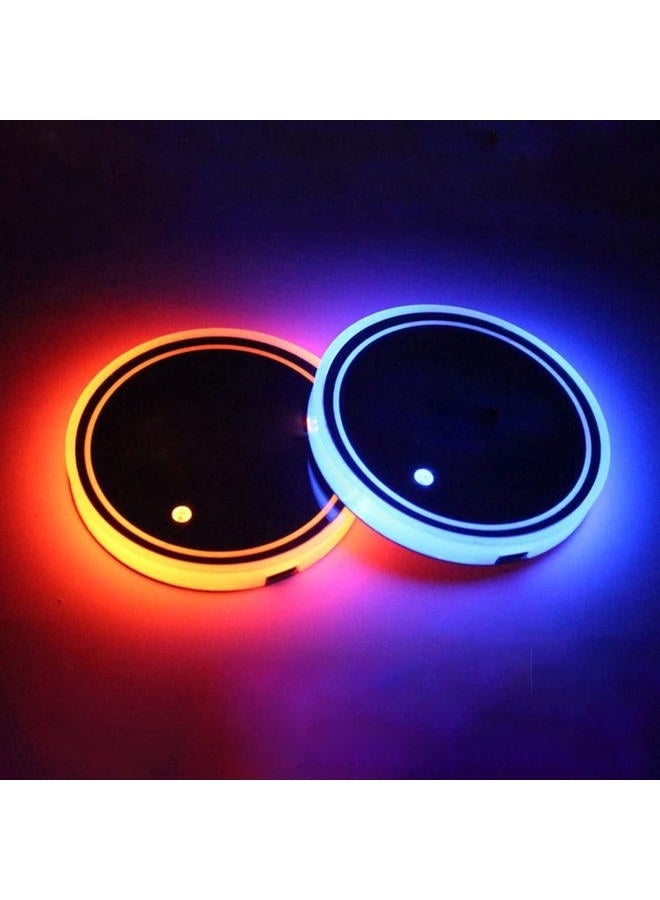LEDCARE LED Car Cup Holder Lights,7 Colors Changing USB Charging Mat Waterproof Cup Pad,LED Interior Atmosphere Lamp Decoration Light Car Accessories (2pcs) - Image 1