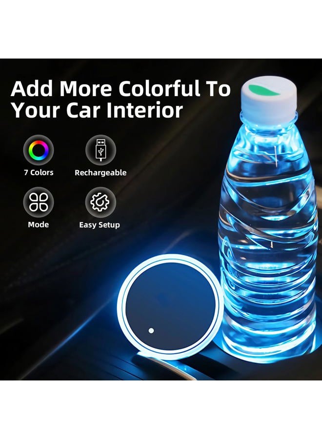 LEDCARE LED Car Cup Holder Lights,7 Colors Changing USB Charging Mat Waterproof Cup Pad,LED Interior Atmosphere Lamp Decoration Light Car Accessories (2pcs) - Image 2