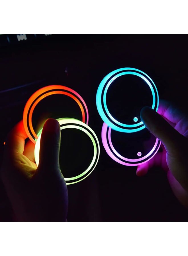 LEDCARE LED Car Cup Holder Lights,7 Colors Changing USB Charging Mat Waterproof Cup Pad,LED Interior Atmosphere Lamp Decoration Light Car Accessories (2pcs) - Image 3