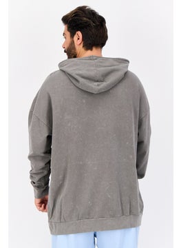 Smiley Men Hooded Graphic Print Long Sleeve Sweatshirt, Grey  - Image 3