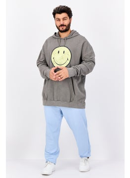 Smiley Men Hooded Graphic Print Long Sleeve Sweatshirt, Grey  - Image 4