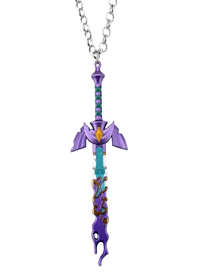 MEETCUTE Vintage Unisex Pendant Necklace,The Legend of Zelda Tears of the Kingdom Master's Sword Necklace Cosplay - Purple - Image 1