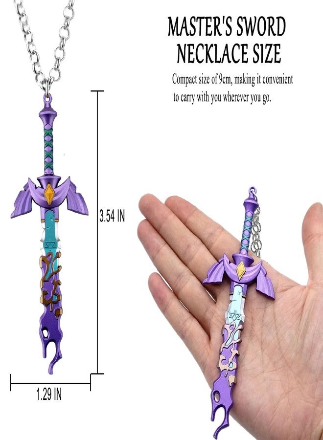 MEETCUTE Vintage Unisex Pendant Necklace,The Legend of Zelda Tears of the Kingdom Master's Sword Necklace Cosplay - Purple - Image 2